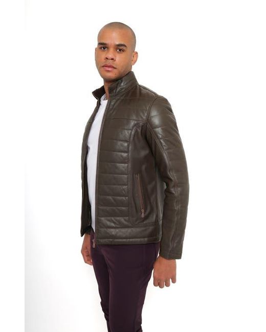 PINOPORTE Brown Quilted Leather Jacket for men