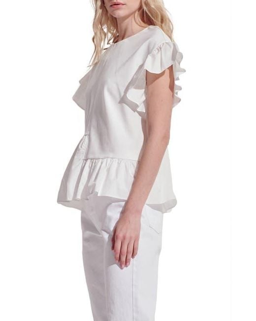 English Factory White Flutter Sleeve Mixed Media Peplum Top