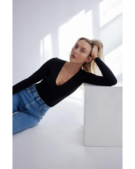 Open Edit Gray Smooth Edit V-Neck Bodysuit
