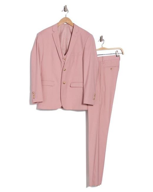 Gino Vitale Pink Skinny Fit Solid Stretch Three Piece Suit for men