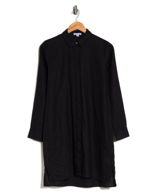 James Perse Black Long Sleeve Linen Shirtdress