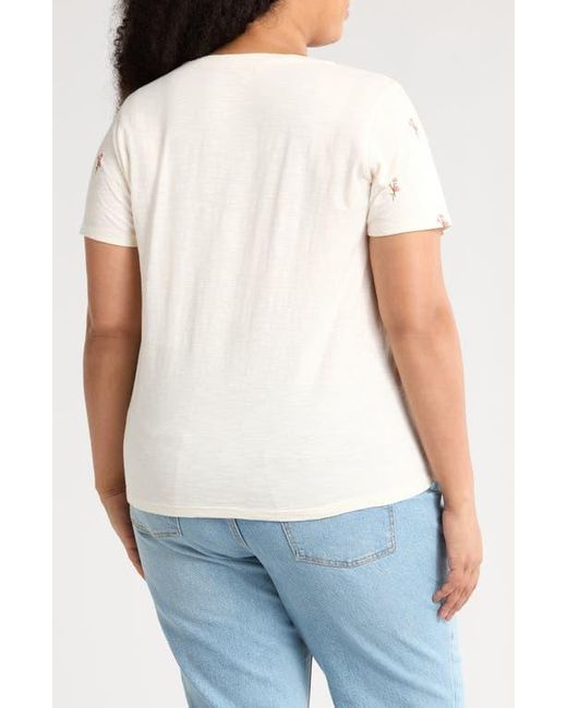 Lucky Brand White Embroidered Cotton T-Shirt