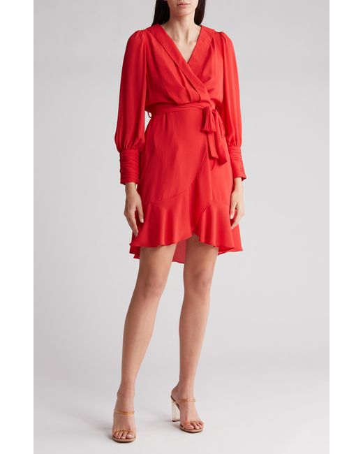 Nanette Lepore Red Long Sleeve Crepe Chiffon Dress