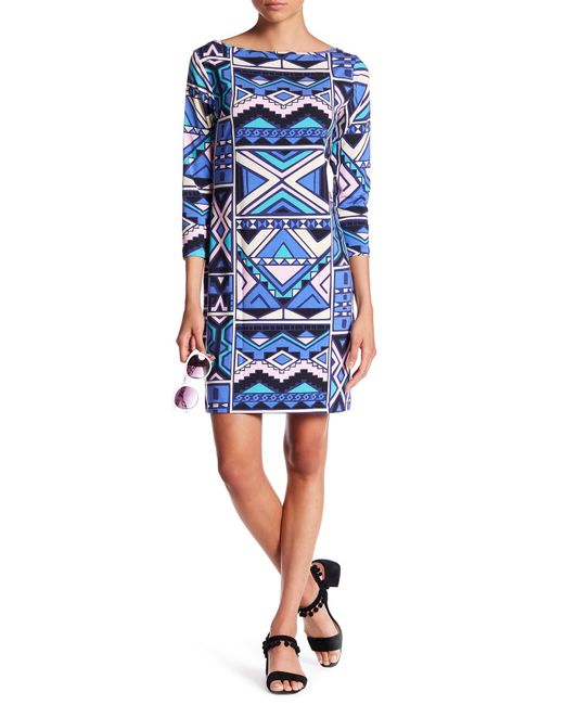 Tori richard Tikal Boatneck Printed Dress in Blue | Lyst