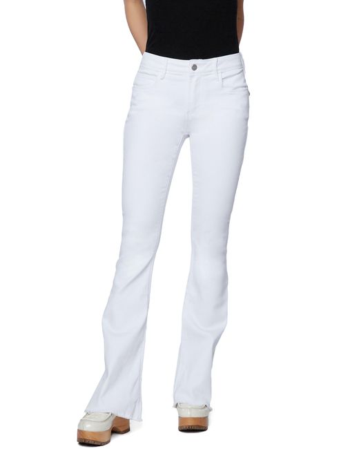 HINT OF BLU White Frayed Mid Rise Slim Flare Jeans