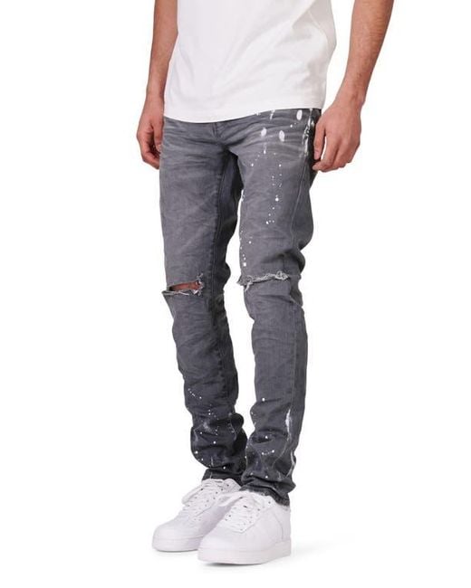 Purple Brand Multicolor Painted Ripped Knee Slit Skinny Jeans for men