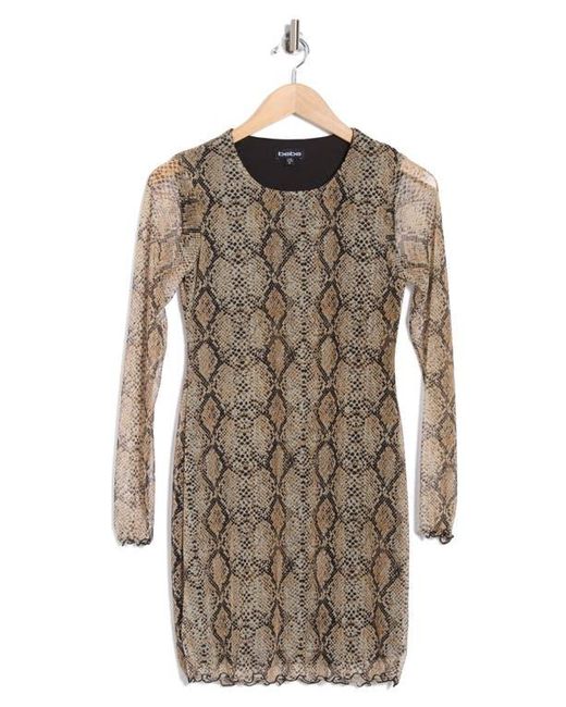 Bebe Multicolor Long Sleeve Mesh Minidress