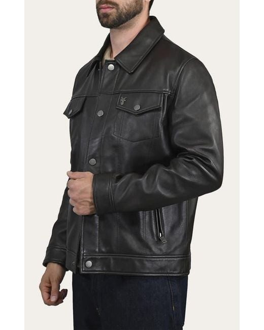 Frye Black Leather Trucker Jacket for men