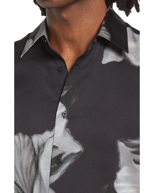 Reiss Black Shawn Floral Button-up Shirt for men