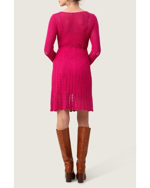 Trina Turk Pink Gloria Open Knit Long Sleeve Dress