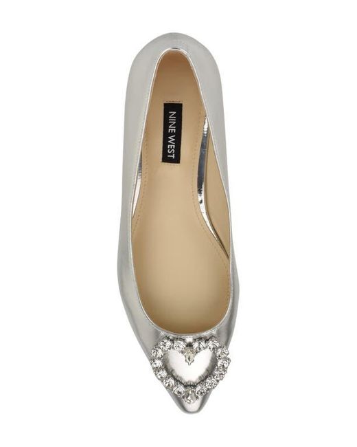 Nine West White Hearts Rhinestone Flat