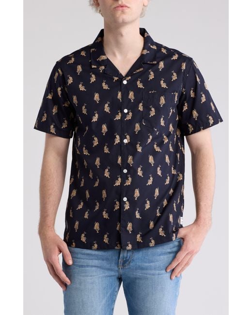 PUBLIC ART Black Tiger Short Sleeve Cotton Button-up Camp Shirt for men