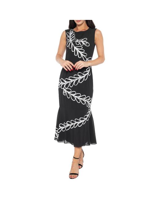 Marina Leaf A-Line Cocktail Dress in Black | Lyst