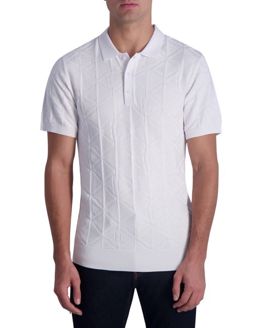Karl Lagerfeld White Logo Jacquard Cotton & Modal Polo Sweater for men
