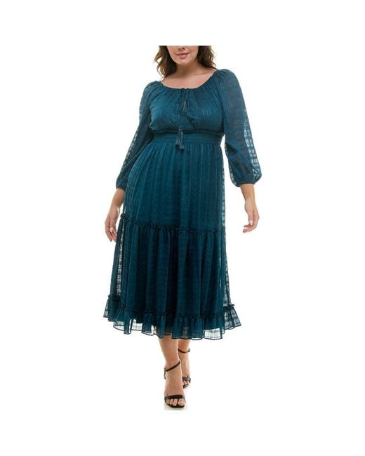 Taylor Dresses Blue Long Sleeve Chiffon Maxi Dress