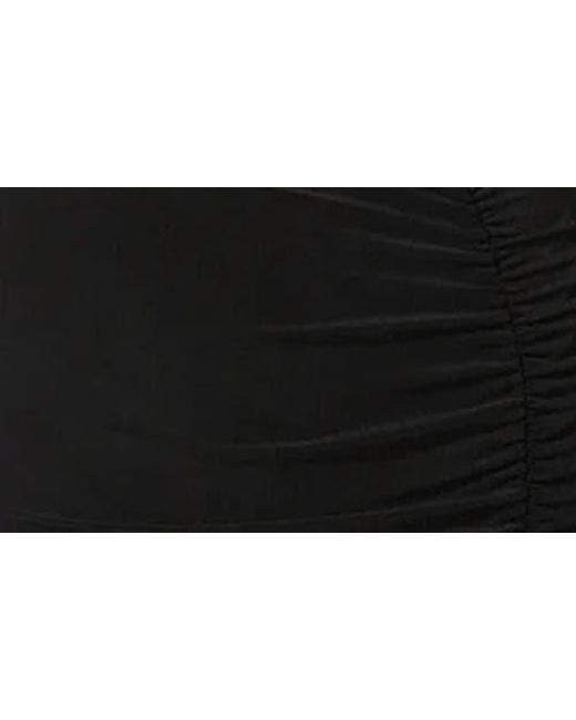 Bebe Black Ruched High Slit Maxi Dress