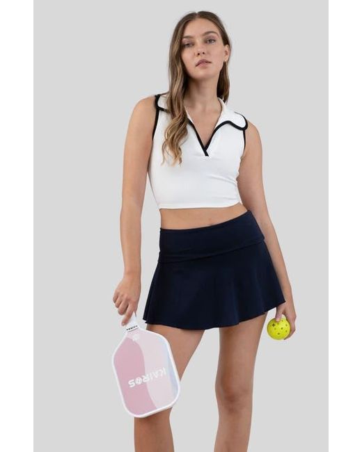 Blu Pepper Blue Contrast Trim Johnny Collar Tank Top
