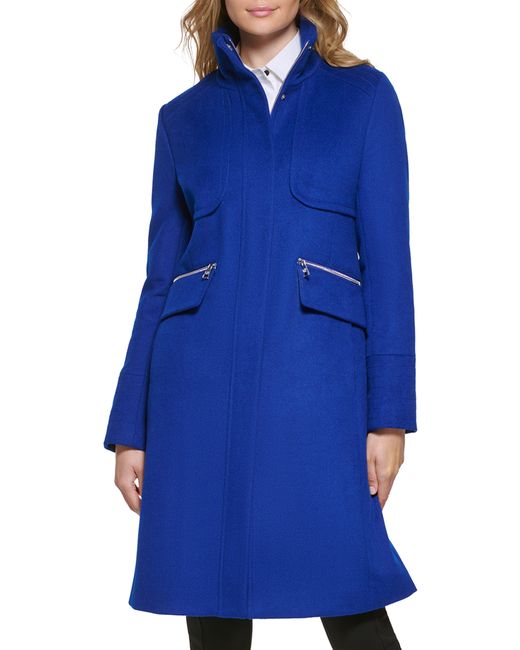 Karl Lagerfeld Blue Officer Wool Blend Coat