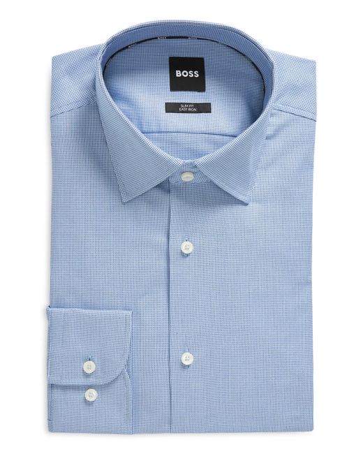 Boss Blue Hank Kent Slim Fit Easy Iron Stretch Cotton Dress Shirt for men