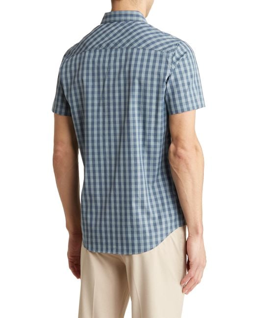 Travis Mathew Blue Sunday Siesta Gingham Short Sleeve Stretch Button-up Shirt for men