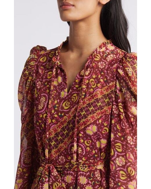 Julia Jordan Print Long Sleeve Chiffon Tiered Dress