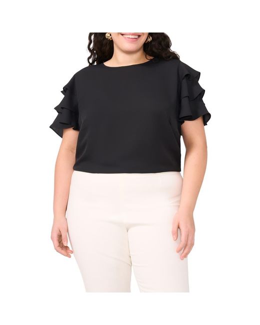Vince Camuto Black Tiered Ruffle Sleeve Top