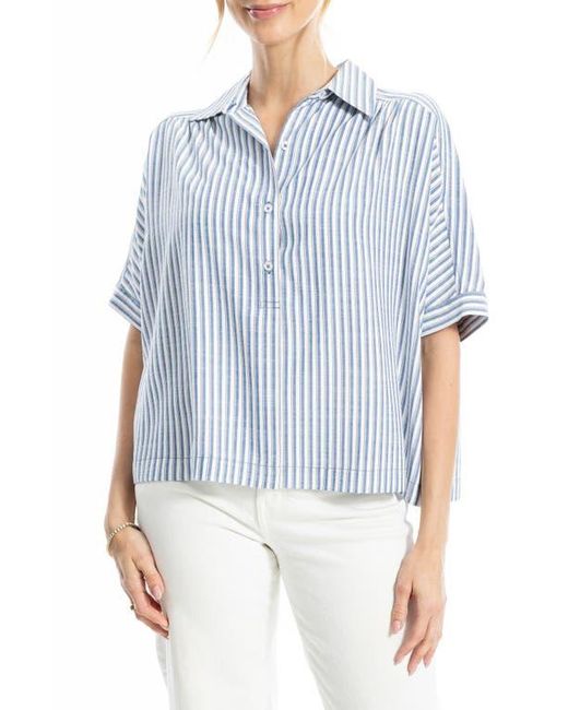 Max Studio Blue Stripe Elbow Sleeve Button-Up Shirt