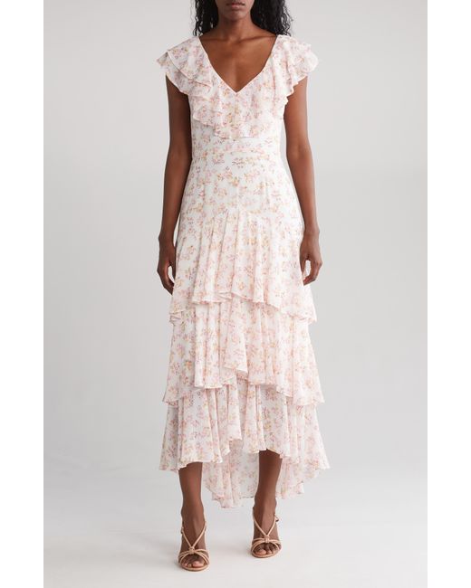 Wayf Pink Floral Tiered Ruffle Dress