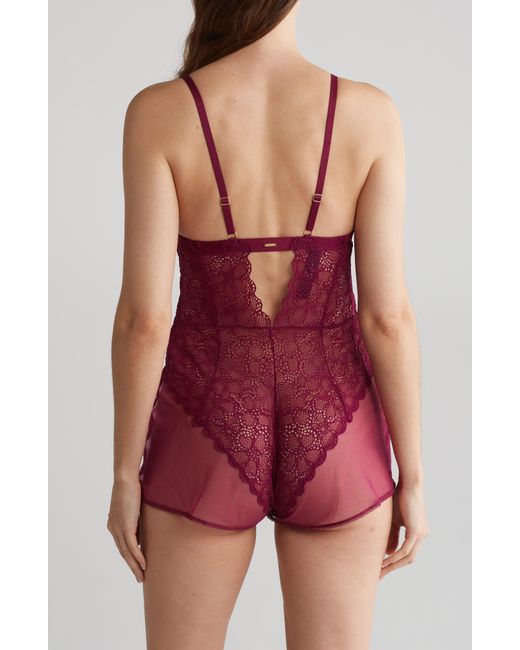 DKNY Red Mixed Cases Lace & Mesh Romper
