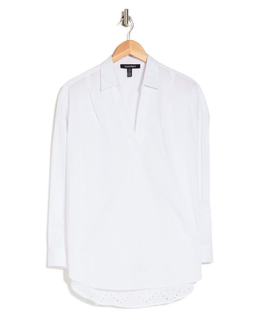 Ellen Tracy White Eyelet Embroidered Top