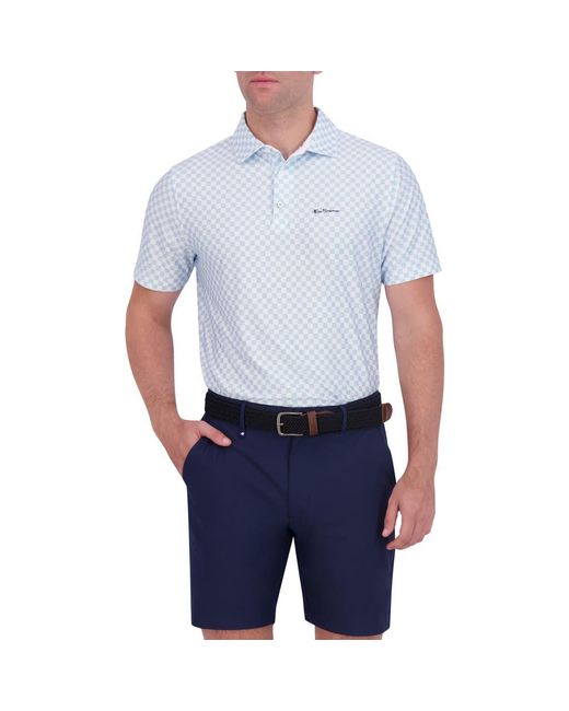 Ben Sherman Blue Checkered Print Stretch Tech Polo for men