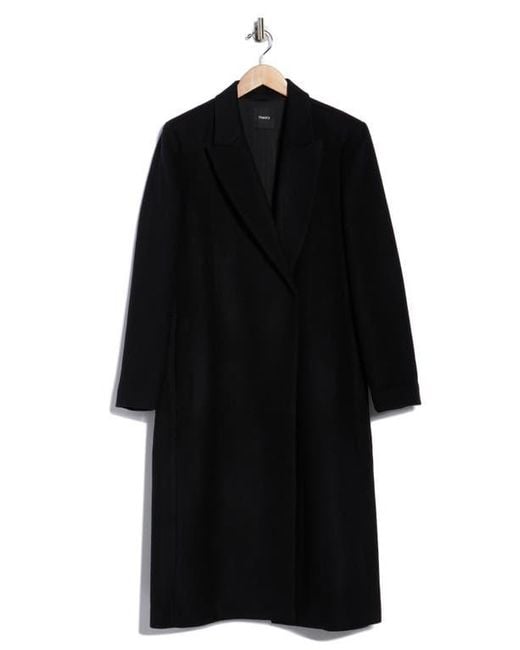 Theory Black Peak Lapel Recycled Wool Blend Coat