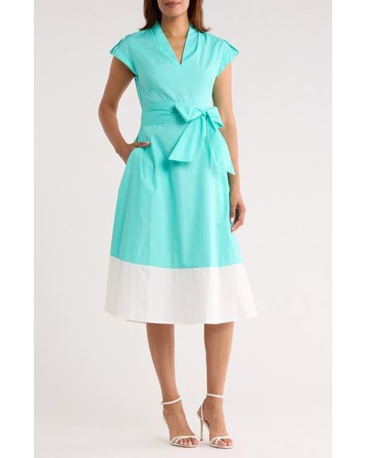 Vince Camuto Colorblock Cap Sleeve Cotton Poplin Midi Dress in Blue | Lyst Vince Camuto Colorblock Cap Sleeve Cotton Poplin Midi Dress in Blue | Lyst