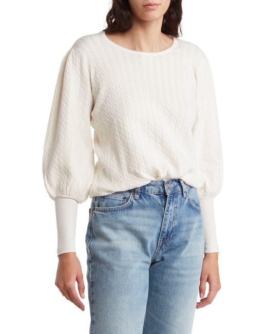 Adrianna Papell Blue Cable Puff Sleeve Sweater