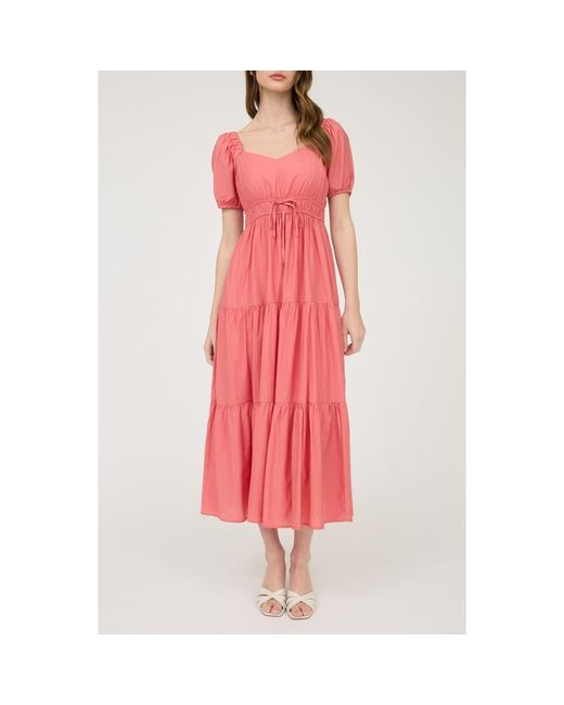 AUGUST SKY Puff Sleeve Tiered Maxi Dress in Pink | Lyst AUGUST SKY Puff Sleeve Tiered Maxi Dress in Pink | Lyst