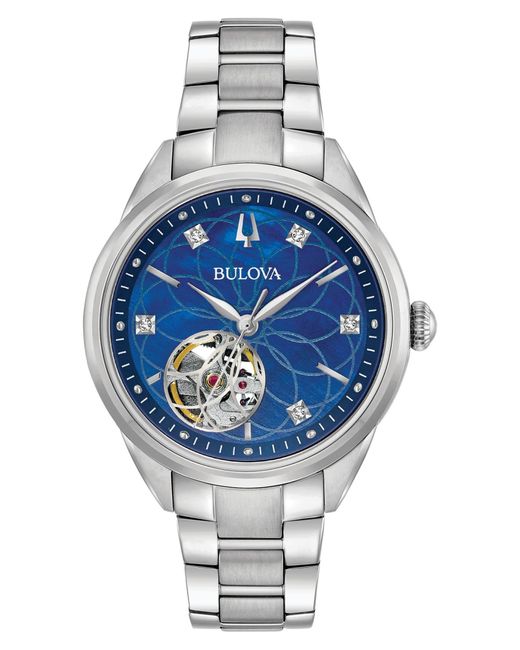 Bulova Diamond Dial Automatic Bracelet Watch in Blue Lyst