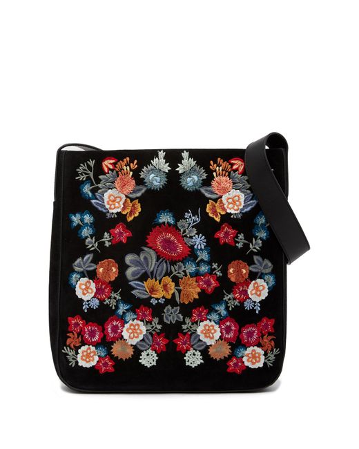 Lucky Brand Black Super Bloom Floral Embroidered Suede Shoulder Bag