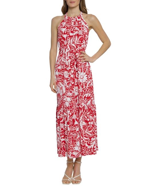 Maggy London Red High Neck Maxi Dress