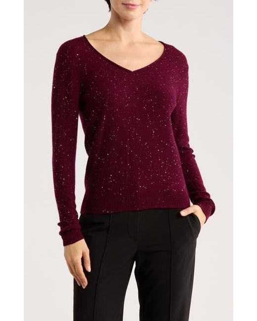 Sofiacashmere Purple Sequin V-Neck Wool Cashmere Blend Sweater