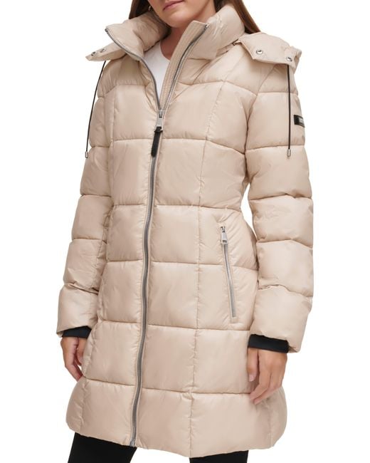 DKNY Core Walker Twill Puffer Coat in Natural Lyst