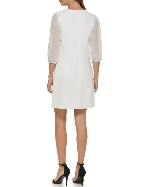 DKNY White Swiss Dot Puff Sleeve Sheath Dress