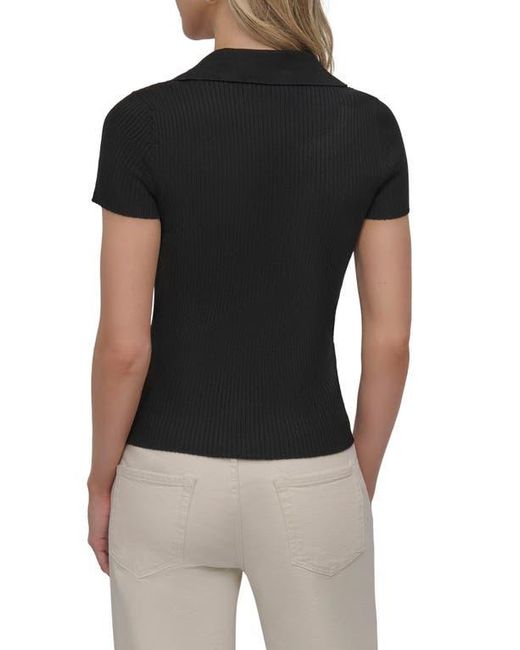 DKNY Black Short Sleeve Rib Polo Sweater