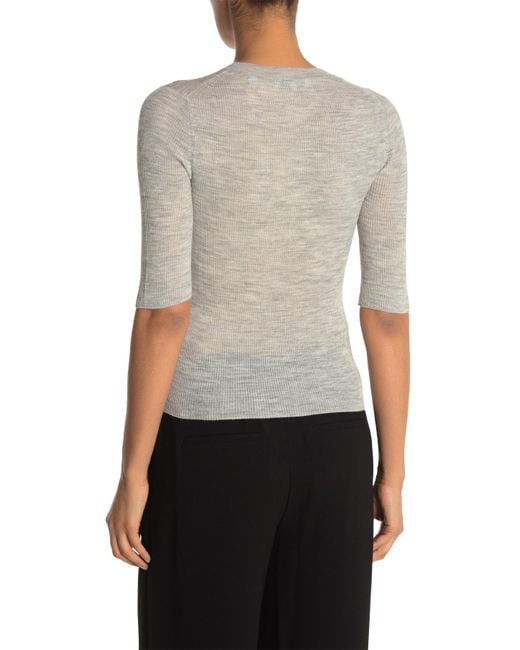 Vince Ribbed Elbow Length Sleeve Wool Tshirt in h Grey (Gray) Lyst