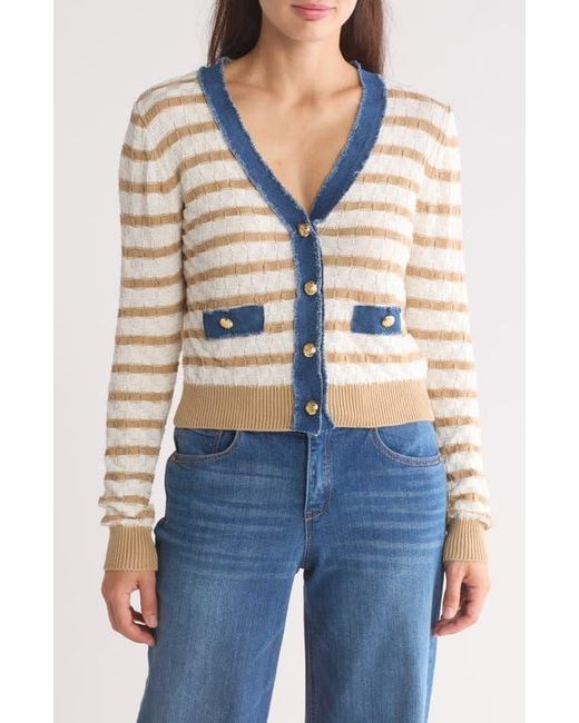 Laundry by Shelli Segal Blue Pointelle Button Striped Cardigan