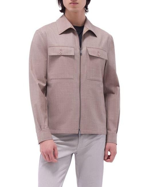 Bugatchi Brown Stretch Wool Zip Shirt Jacket for men