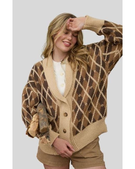 Blu Pepper Brown Argyle Cotton Button Front Cardigan
