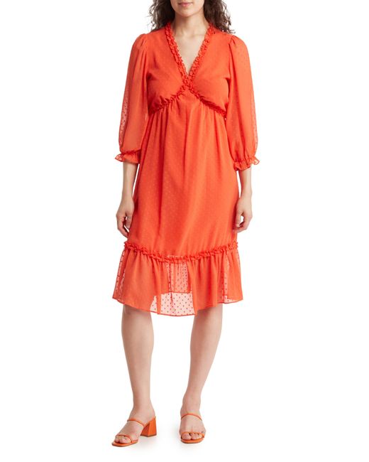 Lepore Madeline Clip Jacquard Long Sleeve Dress in Orange Lyst
