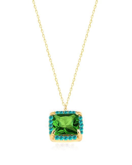 Gabi Rielle Green 14k Gold Plated Sterling Silver Cz Halo Pendant Necklace
