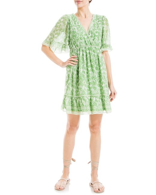Max Studio Green Floral Short Sleeve Dress