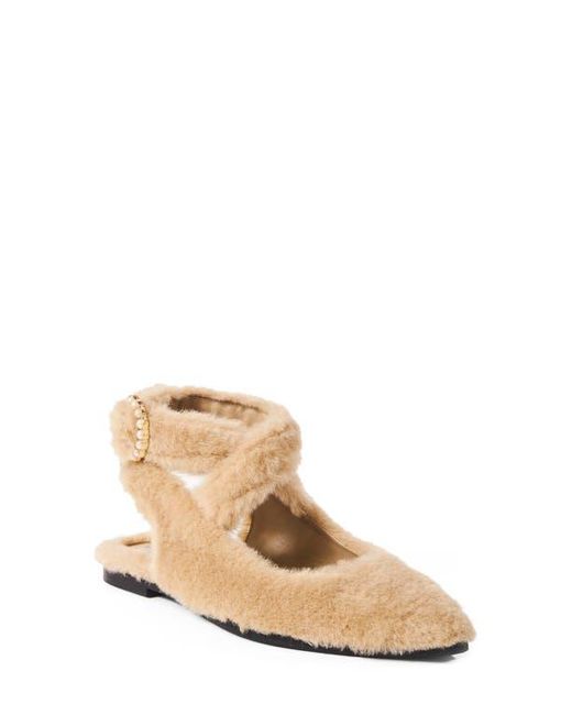 Free People Natural Parisa Faux Shearling Ankle Strap Flat